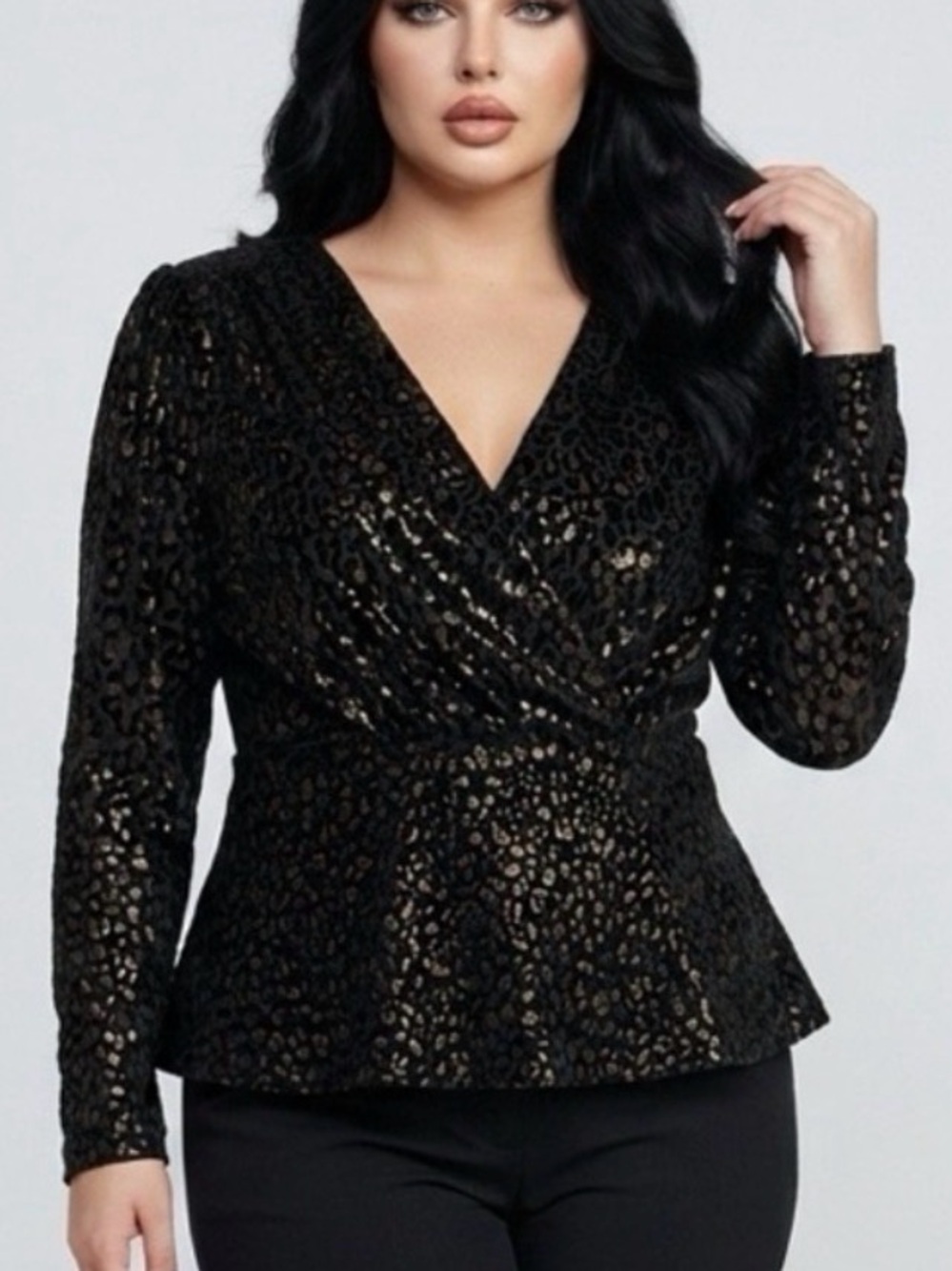 ELIE TAHARI Velvet Metallic Print Peplum Top Size (8) NWT